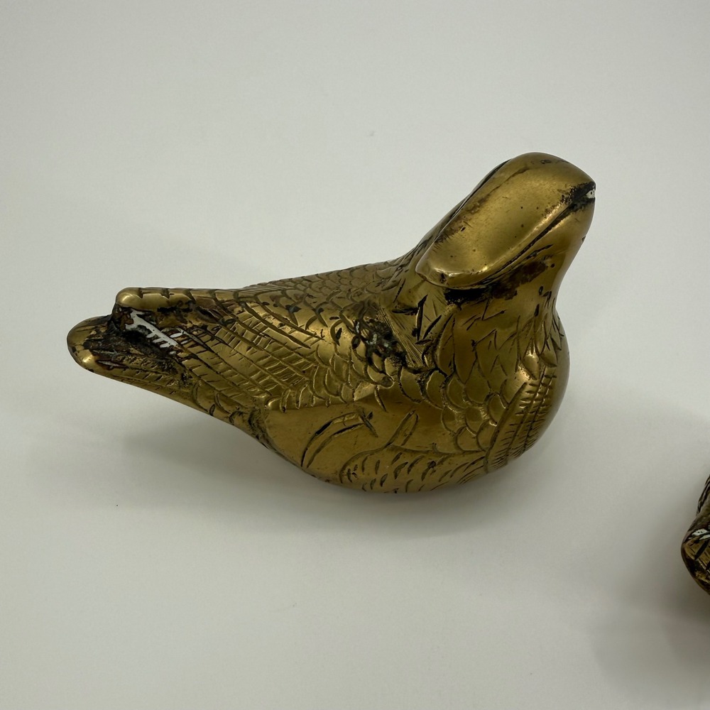 Vintage Brass Mid Century Pair Figurines Quail Partridge Mandarin Duck Pair - Picture 4 of 10
